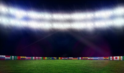 Football pitch with world cup flags