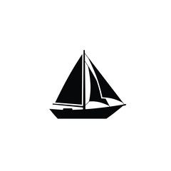 Black sailboat silhouette with lowered sails icon sailing