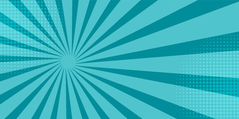 Blue Manga anime action frame lines with halftones. Pop art retro background with exploding rays of lightning comic style, vector illustration.