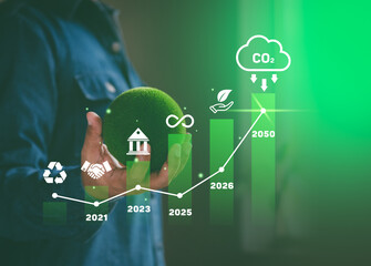 Green business, Corporate responsibility sustainable environment, Net zero and ESG concept, Co2, Carbon footprint report and carbon neutral or offset, Save planet, World earth day, Sustainable living