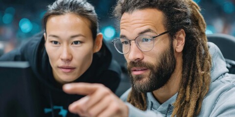 Professional Esports Coach Guiding Player in Modern Gaming Arena Authentic Focused Training for Gen Z Strategy Growth and Teamwork Marketing Content