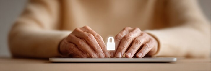 Modern Professional Entering Secure Login on Laptop with Digital Lock Icons Premium Tech Content for User Privacy Campaigns and Online Safety Marketing