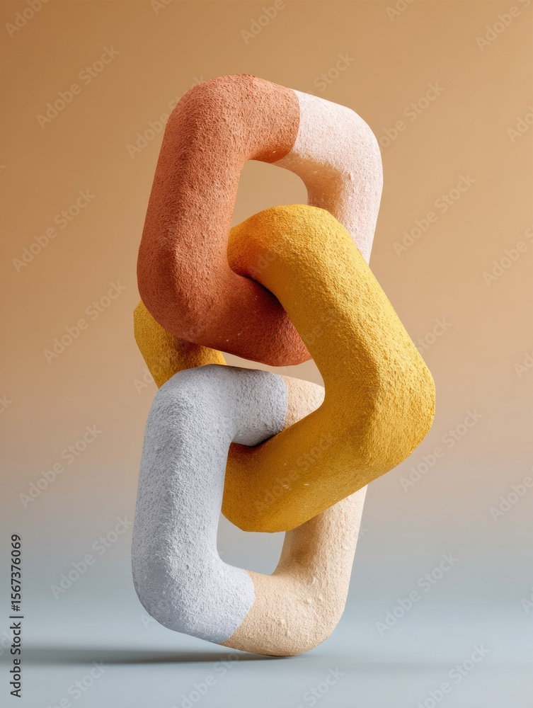 Aufkleber modern abstract sculpture of interlocking textured links in warm earth tones - contemporary minimali