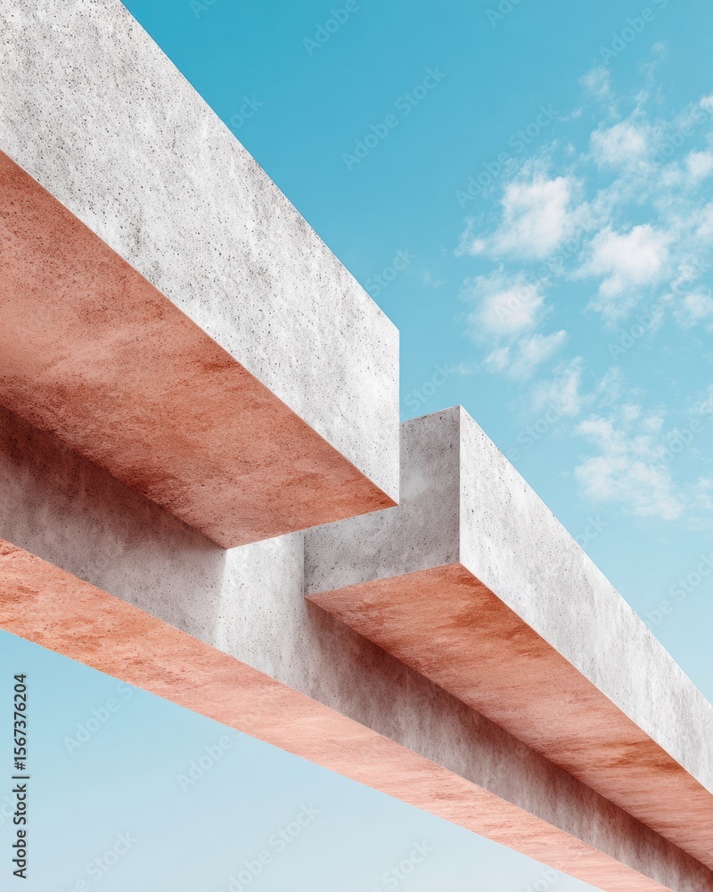 Aufkleber Modern Concrete Bridge Structure with Defined Supports and Beams Isolated on Blue Sky Background for Urban Infrastructure and Engineering Concept