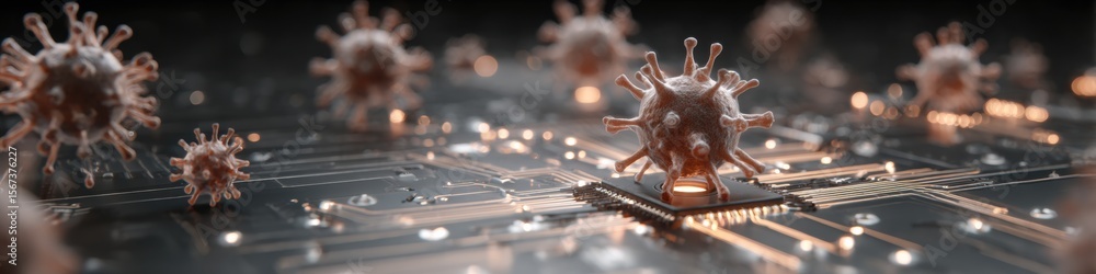 Poster High-Quality Modern Anomaly Detection Circuit Board with Virus Threats Highlighted for Professional Malware Defense and Cybersecurity Marketing Content