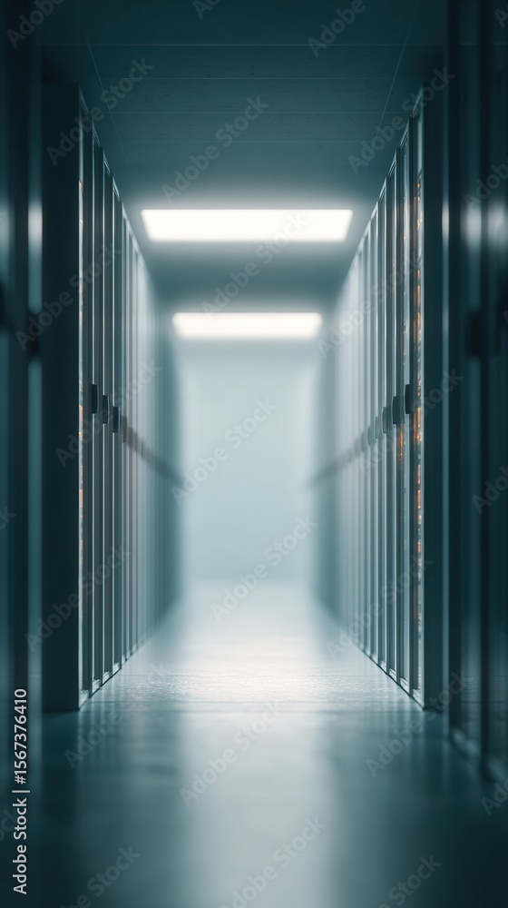 Poster Modern High-Quality Data Center Server Racks with Uptime Monitor Professional Tech Infrastructure for Reliable Business and Digital Marketing Campaigns