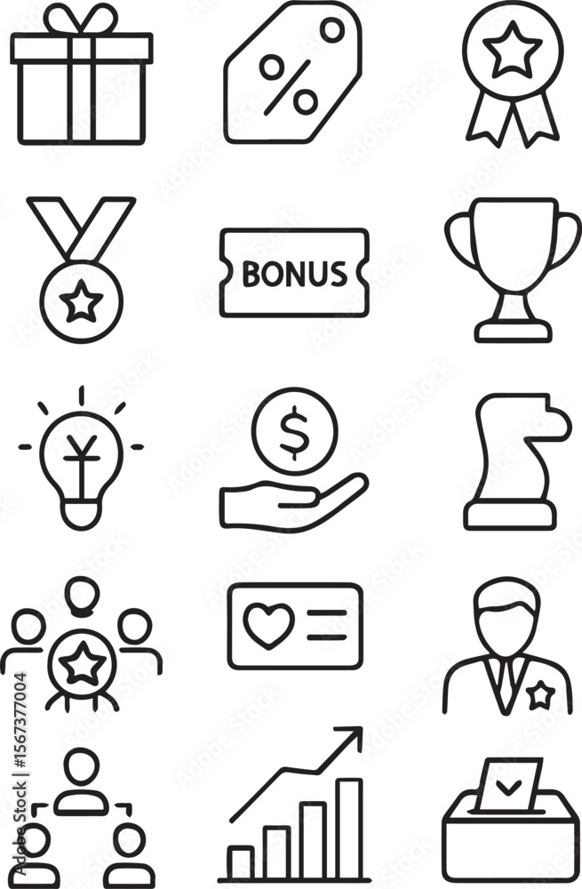 Poster benefit set of web icons in line style. exclusive benefits linear icon collection. containing reward