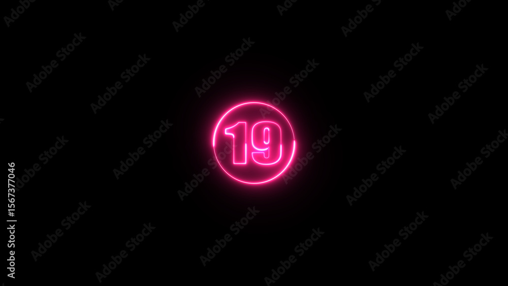 Fototapete number 19 glowing in the on the black background. neon light number 19 isolated on background. abstr