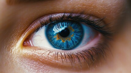 Fototapeta premium Close-up human eye, striking blue iris