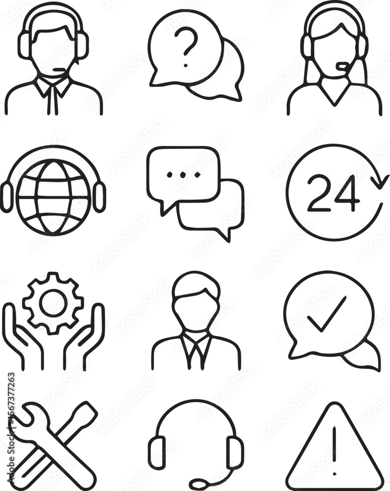 Poster customer service set of web icons in line style. help and support. support and service icons for web