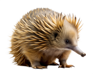 Close up of a spiny echidna with a long snout isolated on white background