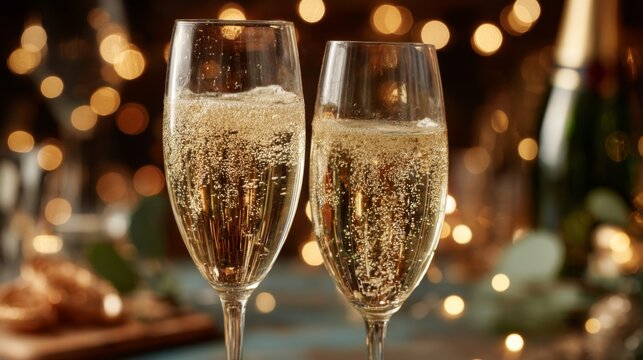 Cheers to festive celebration with sparkling champagne in elegant flutes