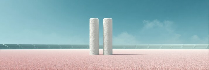 Premium Close-Up of Cricket Stumps on Pitch with Expansive Stadium Under Sky Authentic Sports Marketing for Confident Fans and Digital Advertising Campaigns