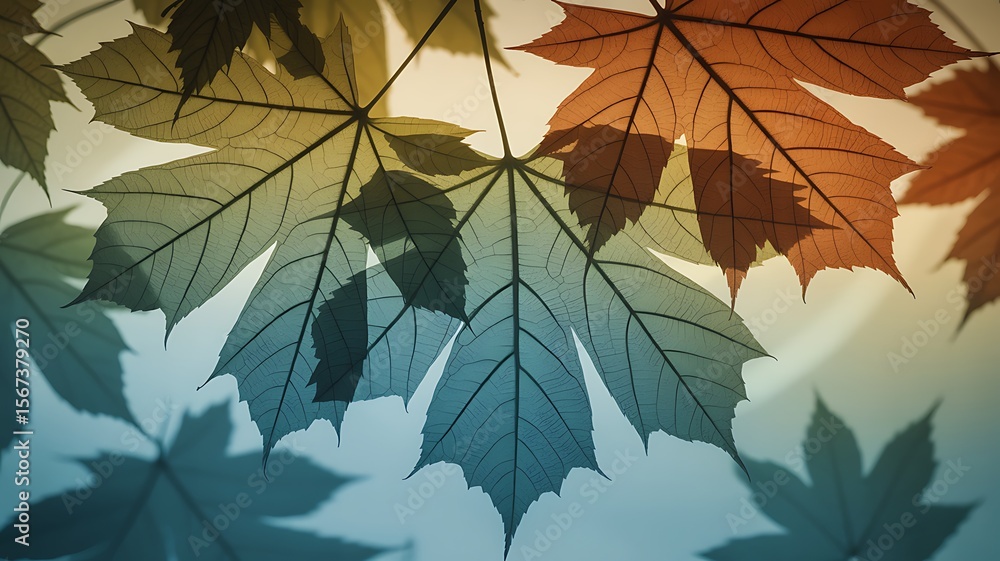 Canvas Prints translucent maple leaves with overlapping veins autumn colors image