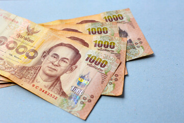 Stack of one thousand Thai baht banknotes