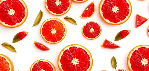 Vibrant blood oranges, juicy and fresh, create a seamless repeating pattern on a crisp white background,  seamless pattern,  citrus