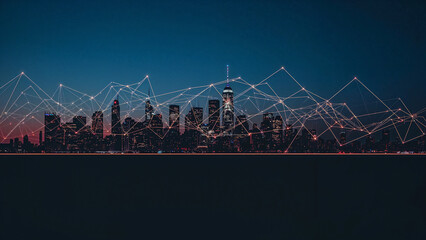 Ethereal Glow Digital Network Over Futuristic Cityscape