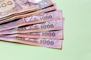 Stack of one thousand Thai baht banknotes