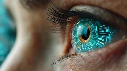 Quantum technology and AI development inspire futuristic digital eye interface glowing with blue light and intricate circuits - Powered by Adobe