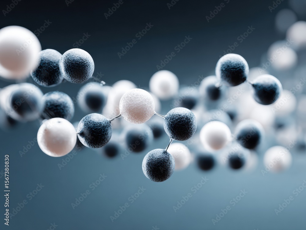 Aufkleber Quantum Molecular Structure with Interconnected Spheres in Dark Digital Network for AI Innovation and Scientific Analytical Growth Visualization