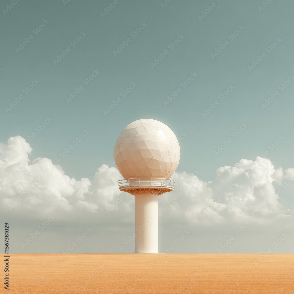 Poster Premium Modern Weather Radar Dome with Geodesic Design in Clear Sky Authentic Atmospheric Monitoring for Professional Meteorology Marketing Content