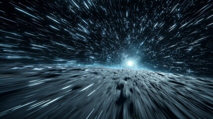 Obraz premium First-person perspective of hyperspace jump, warp speed space travel, futuristic travel concept