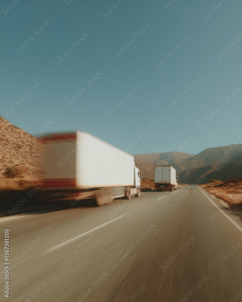 Aufkleber Autonomous Driverless Trucks on Open Highway with AI Controls Highlighting Future-Proof Automated Cargo Delivery and Smart Transport Innovation