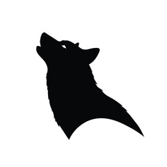 Black silhouette of a dog howling on white background