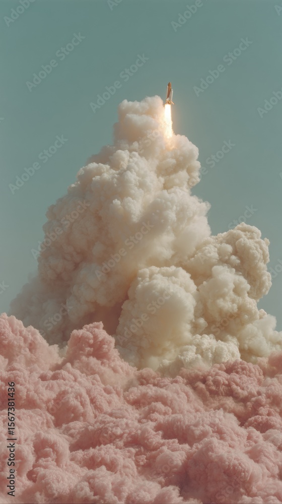 Aufkleber premium professional space shuttle rocket launch with symmetrical smoke clouds modern technology inn