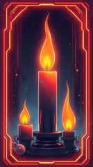Fototapeta premium Luminous Candle Arrangement Set Against a Futuristic Circuit Backdrop