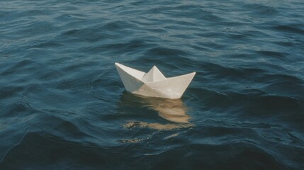 Minimalist Paper Boat Floating on Calm Water Authentic Creative Concept for Millennial Lifestyle Marketing and Social Media Content in Relaxing Moments