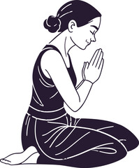 Woman Meditating in Namaste Pose Silhouette Vector