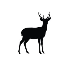 Fototapeta premium Black silhouette of a deer with antlers on white background