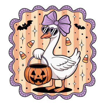 Trick or treat with goose in Halloween illustration 