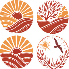 Sunrise & Sunset Watercolor Bundle – Fiery Circular Stains & Dawn Elements