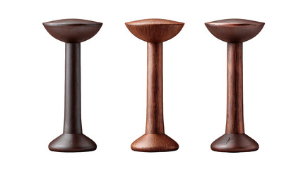 Three elegant wooden candle holders in varying shades, showcasing craftsmanship and design
