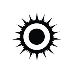 Black sun icon with sharp rays on white background