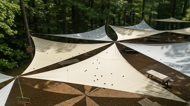 Forest Campground Shade Structures and Picnic Tables