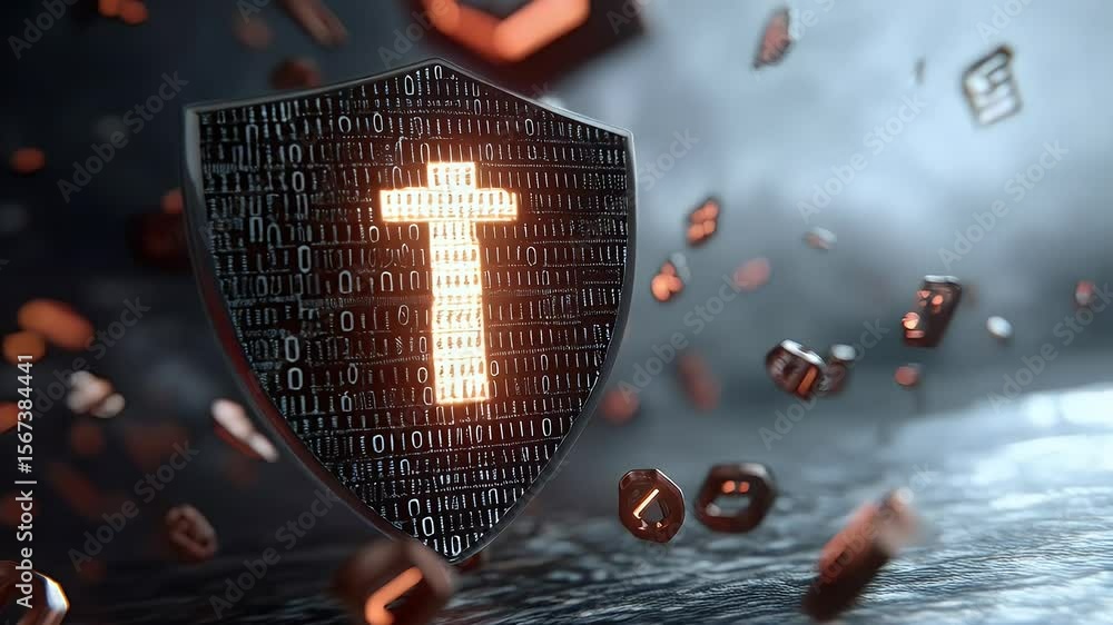 Poster binary shield with glowing cross graphic design