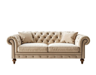 Obraz premium Elegant tufted beige velvet chesterfield sofa with decorative nailhead trim and plush pillows