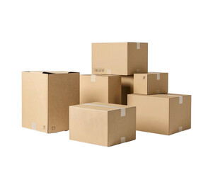Stack of various sized cardboard boxes ready for shipping or moving