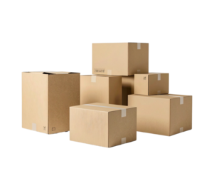 Stack of various sized cardboard boxes ready for shipping or moving