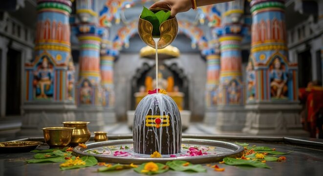Badrinath Temple Shivling Abhishek with Milk and Bilva &ndash; Divine 4K Puja Wallpaper