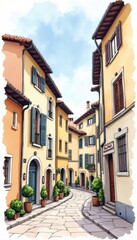 Obraz premium Charming, winding street lined with pastel buildings.