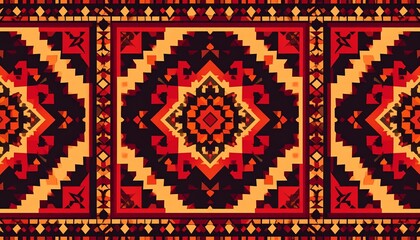 Bold Aztec-Inspired Geometric Tile Pattern Illustration