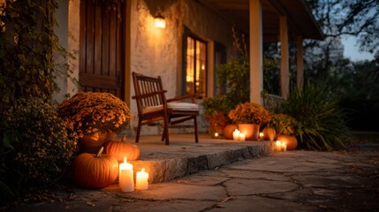 Obraz premium front porch halloween decor after dark