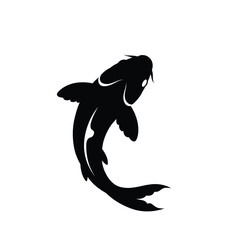 Black silhouette of a koi fish swimming white