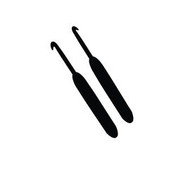 Black silhouette pair of crochet hooks icon craft knitting