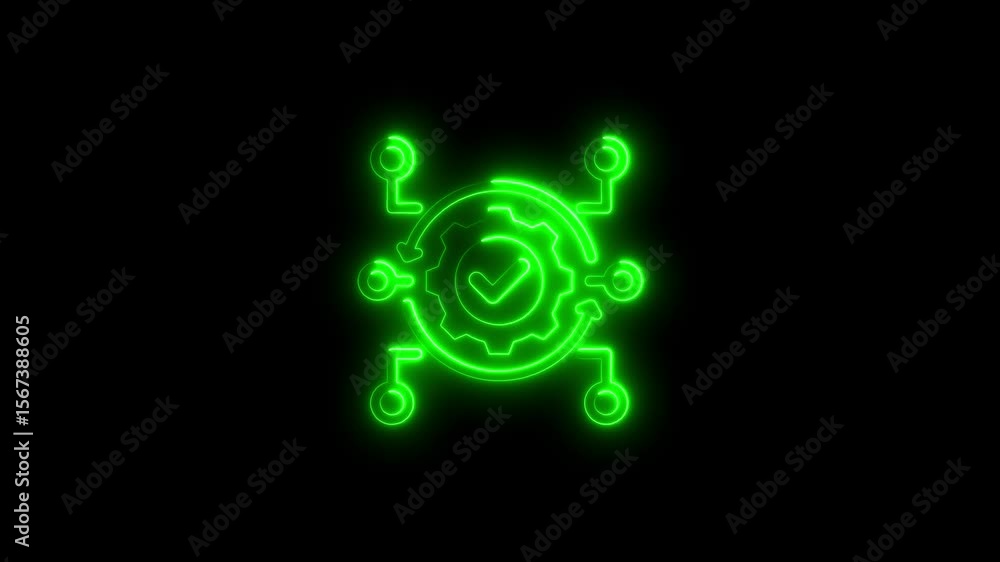 Poster glowing green neon technology process verification and successful data connection