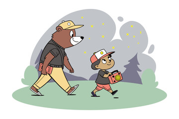 Bear and Child Night Adventure Illustration